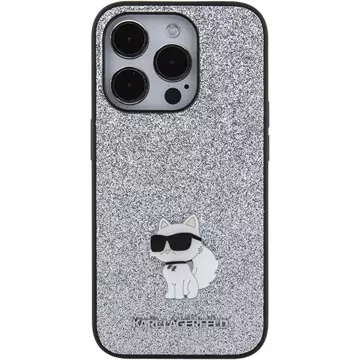 Etui Karl Lagerfeld KLHCP15XGCNPSG für iPhone 15 Pro Max 6,7" Silber/Silber Hardcase Fester glitzernder Choupette-Logo-Metallstift