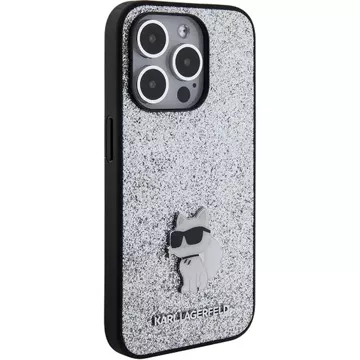 Etui Karl Lagerfeld KLHCP15XGCNPSG für iPhone 15 Pro Max 6,7" Silber/Silber Hardcase Fester glitzernder Choupette-Logo-Metallstift