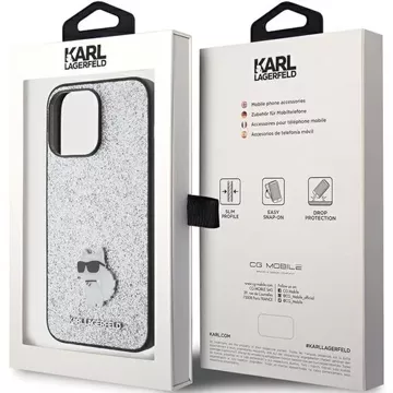 Etui Karl Lagerfeld KLHCP15XGCNPSG für iPhone 15 Pro Max 6,7" Silber/Silber Hardcase Fester glitzernder Choupette-Logo-Metallstift