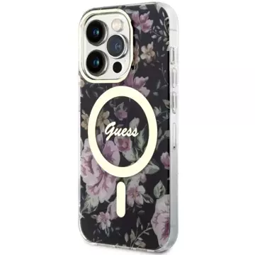 Etui für Telefon Guess GUHMP14LHCFWSK für Apple iPhone 14 Pro 6.1" Czarny/Black Hardcase Flower MagSafe