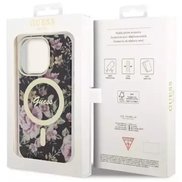 Etui für Telefon Guess GUHMP14LHCFWSK für Apple iPhone 14 Pro 6.1" Czarny/Black Hardcase Flower MagSafe