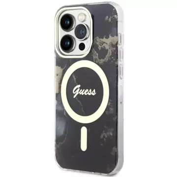 Etui für Telefon Guess GUHMP14LHTMRSK für Apple iPhone 14 Pro 6.1" Czarny/Black Hardcase Golden Marble MagSafe