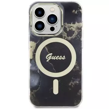 Etui für Telefon Guess GUHMP14LHTMRSK für Apple iPhone 14 Pro 6.1" Czarny/Black Hardcase Golden Marble MagSafe