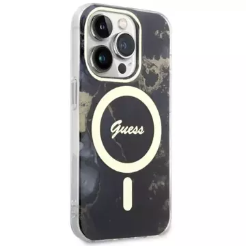 Etui für Telefon Guess GUHMP14LHTMRSK für Apple iPhone 14 Pro 6.1" Czarny/Black Hardcase Golden Marble MagSafe