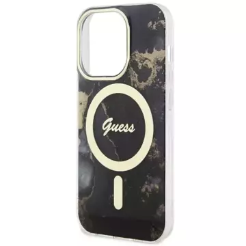 Etui für Telefon Guess GUHMP14LHTMRSK für Apple iPhone 14 Pro 6.1" Czarny/Black Hardcase Golden Marble MagSafe