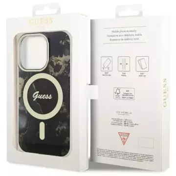 Etui für Telefon Guess GUHMP14LHTMRSK für Apple iPhone 14 Pro 6.1" Czarny/Black Hardcase Golden Marble MagSafe