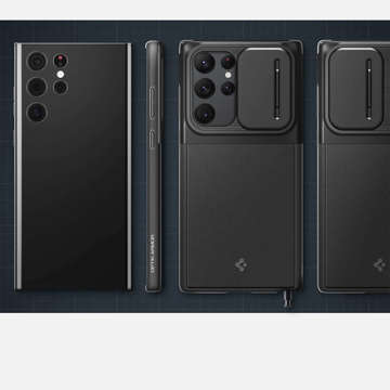 Etui für das Telefon Spigen Optik Armor für das Samsung Galaxy S22 Ultra Black