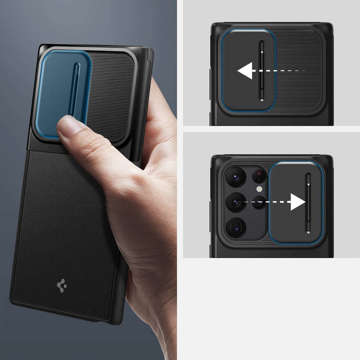 Etui für das Telefon Spigen Optik Armor für das Samsung Galaxy S22 Ultra Black