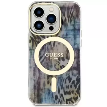 Etui na telefon Guess GUHMP14LHLEOPWB für Apple iPhone 14 Pro 6.1" niebieski/blue hardcase Leopard MagSafe