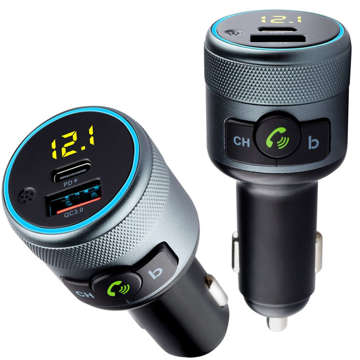 FM Bluetooth 5.1 Auto-Sender USB-Ladegerät QC3.0 USB-C Typ C Schwarz