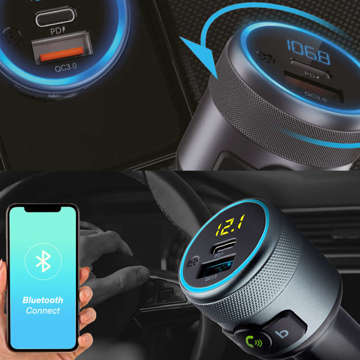 FM Bluetooth 5.1 Auto-Sender USB-Ladegerät QC3.0 USB-C Typ C Schwarz