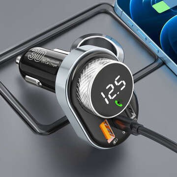 FM-Transmitter, Autoladegerät, Bluetooth 5.0, USB QC 3.0, USB-C PD, 30 W, MP3, TF-Karte, BC74, Schwarz