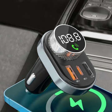 FM-Transmitter, Autoladegerät, Bluetooth 5.0, USB QC 3.0, USB-C PD, 30 W, MP3, TF-Karte, BC74, Schwarz