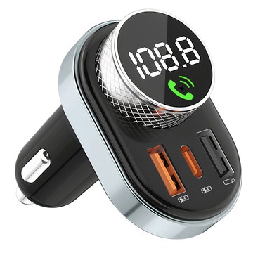 FM-Transmitter, Autoladegerät, Bluetooth 5.0, USB QC 3.0, USB-C PD, 30 W, MP3, TF-Karte, BC74, Schwarz