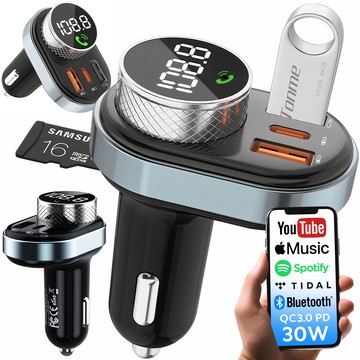 FM-Transmitter, Autoladegerät, Bluetooth 5.0, USB QC 3.0, USB-C PD, 30 W, MP3, TF-Karte, BC74, Schwarz