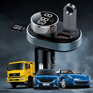 FM-Transmitter, Autoladegerät, Bluetooth 5.0, USB QC 3.0, USB-C PD, 30 W, MP3, TF-Karte, BC74, Schwarz