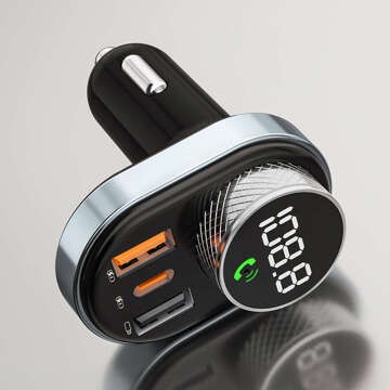 FM-Transmitter, Autoladegerät, Bluetooth 5.0, USB QC 3.0, USB-C PD, 30 W, MP3, TF-Karte, BC74, Schwarz