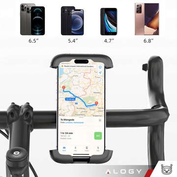 Fahrrad-Telefonhalter 4,7–6,8 Zoll für Telefon, Fahrradlenker für Fahrrad, Motorrad, verstellbar, Alogy Sport, Schwarz