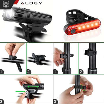 Fahrradlicht 2in1 Vorne Hinten Wasserdicht IPX4 LED Vorne Hinten USB Licht Fahrradlicht Set Alogy