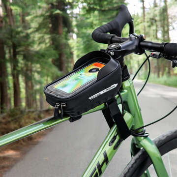 Fahrradtaschenkoffer, wasserdichte Fahrradtasche mit Fenster für 7-Zoll-Telefon, Lenkerhalterung, 2L, Schwarz