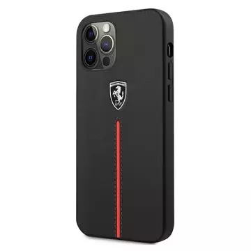 Ferrari iPhone 12 Pro Max Handyhülle schwarz/schwarz Hardcase Off Track Leather Nylon Stripe