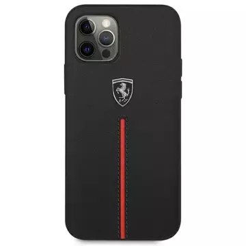 Ferrari iPhone 12 Pro Max Handyhülle schwarz/schwarz Hardcase Off Track Leather Nylon Stripe