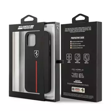 Ferrari iPhone 12 Pro Max Handyhülle schwarz/schwarz Hardcase Off Track Leather Nylon Stripe