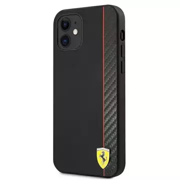 Ferrari iPhone 12 mini 5.4" Hülle schwarz/schwarz Hardcase On Track Carbon Stripe