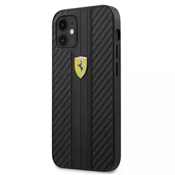 Ferrari iPhone 12 mini 5.4" Hülle schwarz/schwarz Hardcase On Track PU Carbon