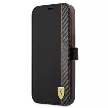 Ferrari iPhone 13 mini 5.4" Handyhülle schwarz/schwarzes Buch On Track Carbon Stripe