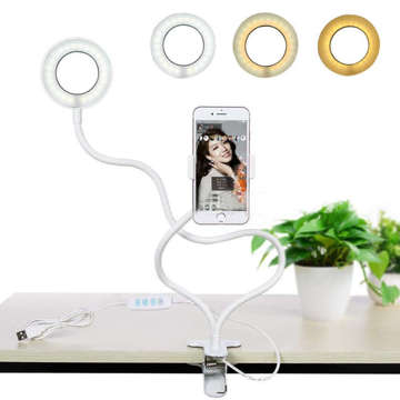 Foto-LED-Ringlicht für Selfie Alogy Telefonhalter Weiß
