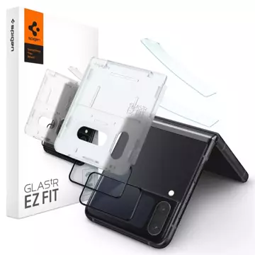 Gehärtetes Glas Spigen Glass FC "EZ FIT" Rahmenfolie 2er-Pack für Samsung Galaxy Z Flip 4 Schwarz