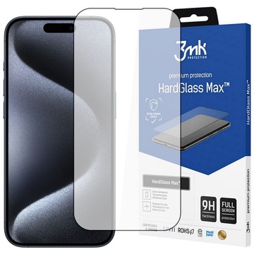 Gehärtetes Glas für Apple iPhone 15 Pro 3mk HardGlass Max Displayschutzfolie Schwarz