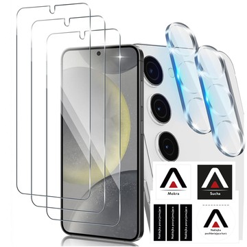 Gehärtetes Glas für Samsung Galaxy S24 3x Displayschutzfolie 2x Kameralinse Lens Pro 9H Alogy Glass Set