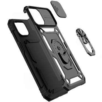 Gepanzerte Hülle für Apple iPhone 13 Mini mit Kameraabdeckung Alogy Camshield Stand Ring Duty Black