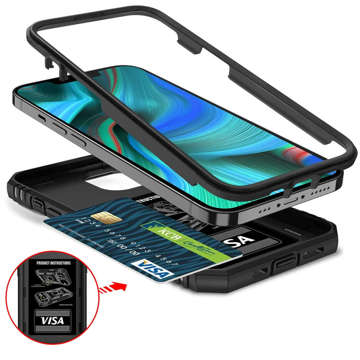 Gepanzerte Hülle für Apple iPhone 13 Mini mit Kameraabdeckung Alogy Camshield Stand Ring Duty Black Glass