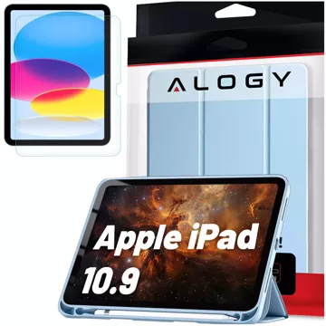 Glashülle für Apple iPad 10. Generation. 10,9" 2022 Tablet-Hülle Alogy Smart Case Bleistifthalter Blau