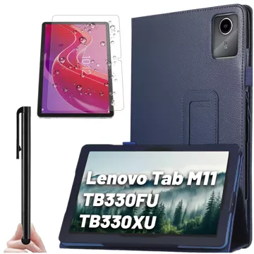 Glashülle für Lenovo Tab M11 10,95 Zoll TB330FU/TB330XU/TB331FC Stand-Cover-Abdeckung mit Flip für Tablet-Hülle Alogy, Marineblau, Stylus-frei