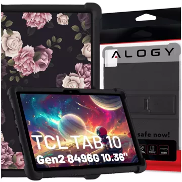 Glashülle für TCL TAB 10 Gen2 8496G 10,36 Zoll 10,4 Tablet-Hülle, Silikon, Alogy Standhülle, Schwarz, Stylus gratis