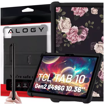 Glashülle für TCL TAB 10 Gen2 8496G 10,36 Zoll 10,4 Tablet-Hülle, Silikon, Alogy Standhülle, Schwarz, Stylus gratis