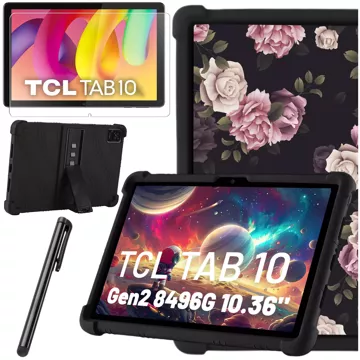 Glashülle für TCL TAB 10 Gen2 8496G 10,36 Zoll 10,4 Tablet-Hülle, Silikon, Alogy Standhülle, Schwarz, Stylus gratis