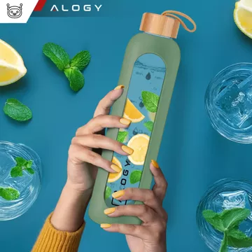 Große Glasflasche Wasserflasche Trinkgetränke Alogy Motivational Messbecher 1l 1000ml Silikonhülle Olive