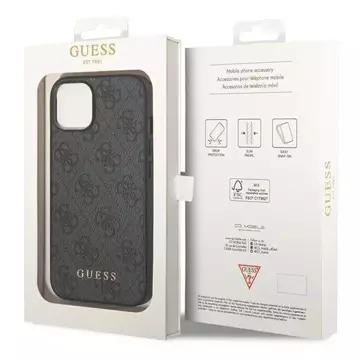 Guess Do iPhone 14 6.1" Szary/Grey Hard Case 4G Metal Gold Logo