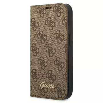 Guess GUBKP14LHG4SHW Hülle für Apple iPhone 14 Pro 6.1" Braun/Braun Buch 4G Vintage Gold Logo