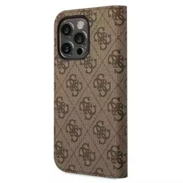 Guess GUBKP14LHG4SHW Hülle für Apple iPhone 14 Pro 6.1" Braun/Braun Buch 4G Vintage Gold Logo