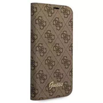 Guess GUBKP14LHG4SHW Hülle für Apple iPhone 14 Pro 6.1" Braun/Braun Buch 4G Vintage Gold Logo