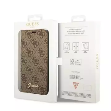 Guess GUBKP14LHG4SHW Hülle für Apple iPhone 14 Pro 6.1" Braun/Braun Buch 4G Vintage Gold Logo