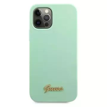 Guess GUHCP12MLSLMGGN iPhone 12/12 Pro 6,1" zielony/grünes Hardcase Metall-Logo-Schriftzug