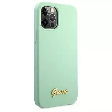 Guess GUHCP12MLSLMGGN iPhone 12/12 Pro 6,1" zielony/grünes Hardcase Metall-Logo-Schriftzug