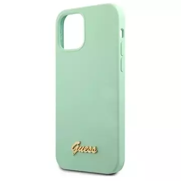 Guess GUHCP12MLSLMGGN iPhone 12/12 Pro 6,1" zielony/grünes Hardcase Metall-Logo-Schriftzug